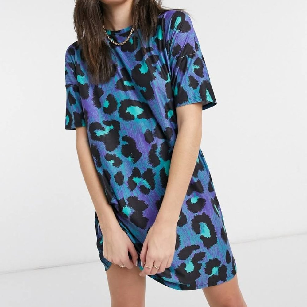 Urban Threads Oversized Animal Print Short Sleeve T-Shirt Dress Women's Size M/L